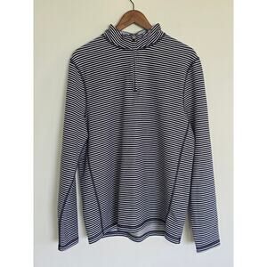J.Crew Striped Half Zip Performance Top Blue White Pullover Size L